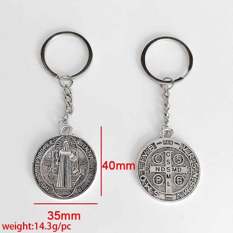 1 Stück Jesus St. Benedikt Anhänger Schlüsselanhänger Vintage Rund Beidseitiges Muster Kreuz Legierung Schlüsselanhänger Mode Schlüsselanhänger Zubehör