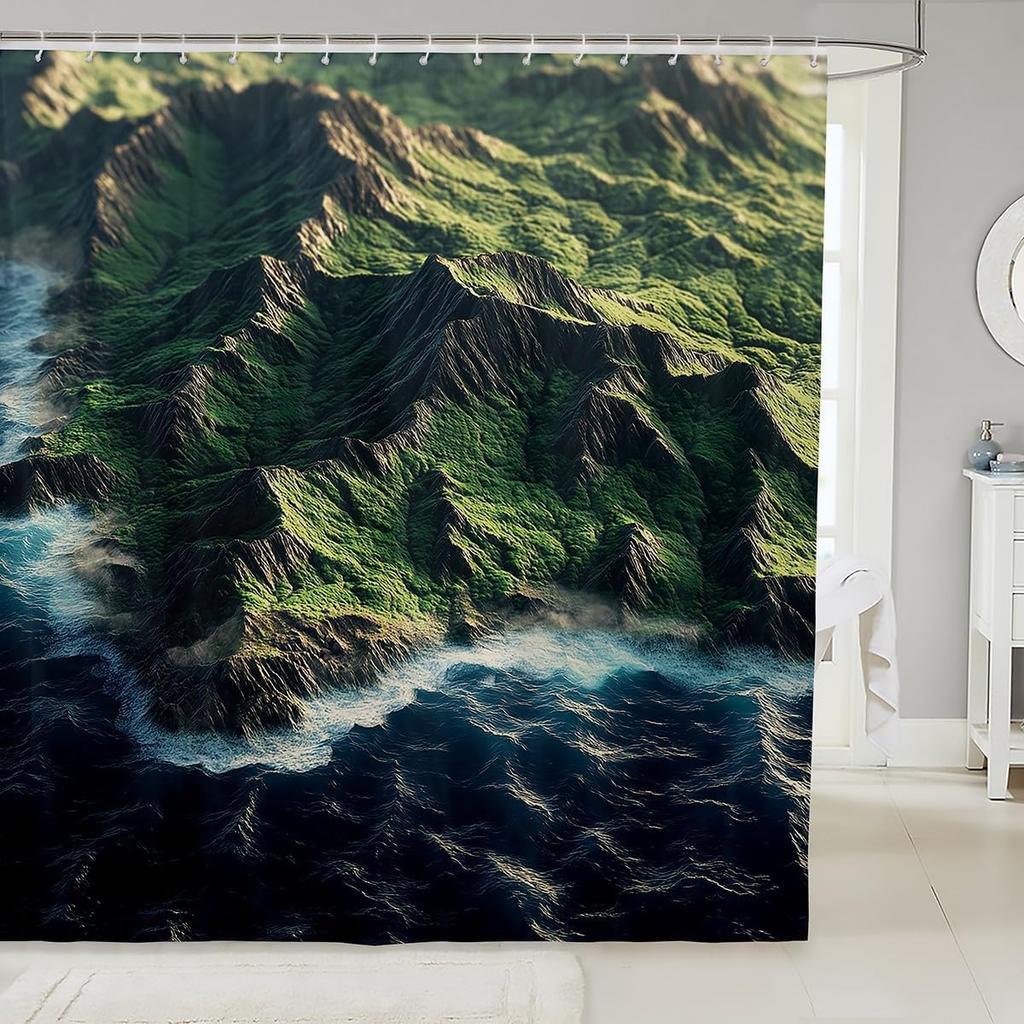 Zen Stones Bath Curtain with Hooks,White Vase Blue Flowers Aesthetic Waterproof Shower Curtain,Japanese Floral Simple Bathroom