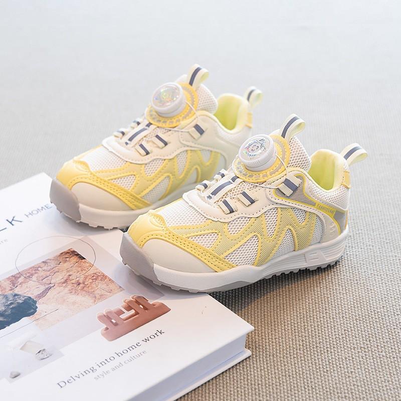 Kids Breathable Mesh Sneakers With Rotary Buckle Soft Rubber Sole Non-Slip Casual Shoes Boys Girls