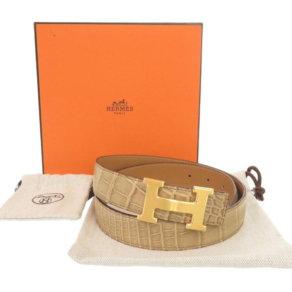 Used AUTHENTIC HERMES Constance H-Bucklebelt Beige alligator