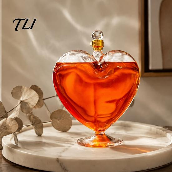 Glass Carafe for Fruit Wine Heart Shaped Bottle with Airtight Stopper, Elegant Crystal Texture Liquor Serving Container Decanter,