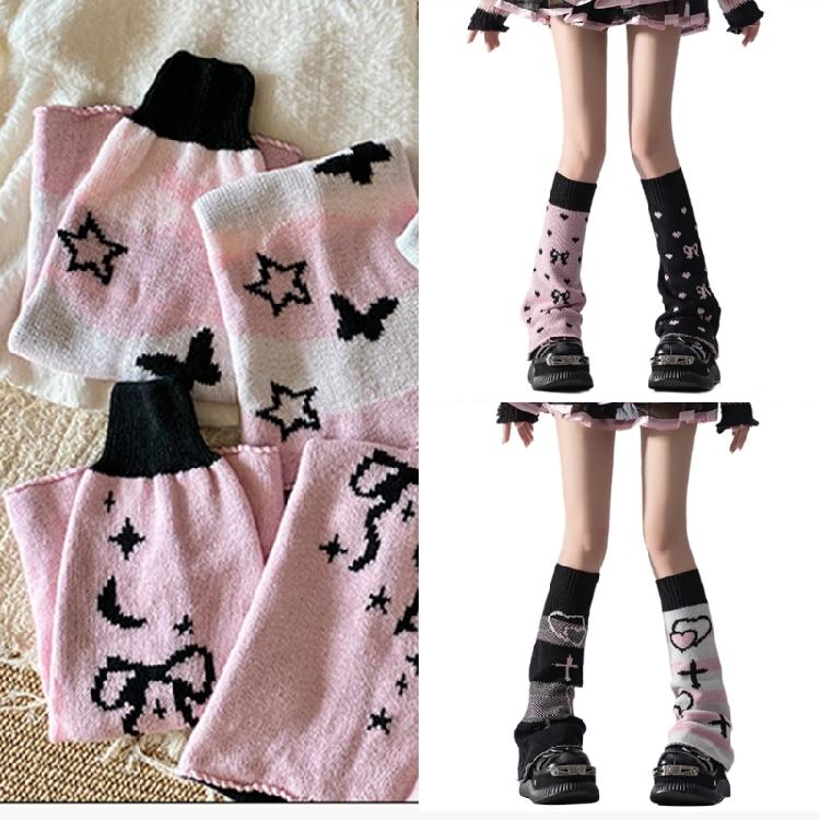 Polainas de Punto Elegantes para Niña Calcetines sin Pies Patrón Estético de Lazos de Mariposa Reversibles Holgados Cubre Pies
