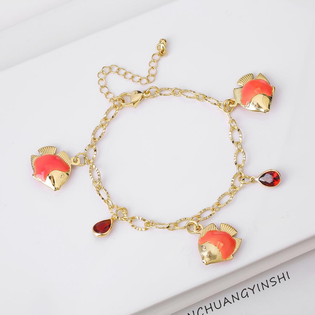 8-Color Gold-Plated Fish Pendant Crystal Bracelet Charming for Women Girls Party Trending Wrist Jewelry Birthday Vacation Gift