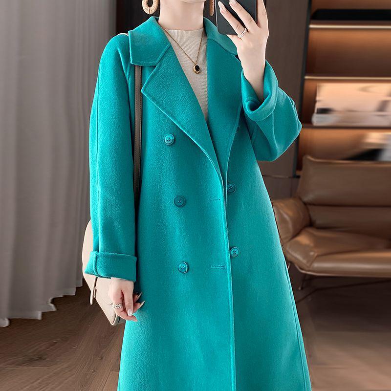 Wool Double-Breasted Mid-Length Coat for Middle-Aged and Elderly Women - Autumn/Winter