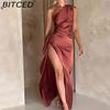 BITCED Summer-inspired, Chic and Sensual Fitted Off-the-shoulder Slit Satin Dress for Women