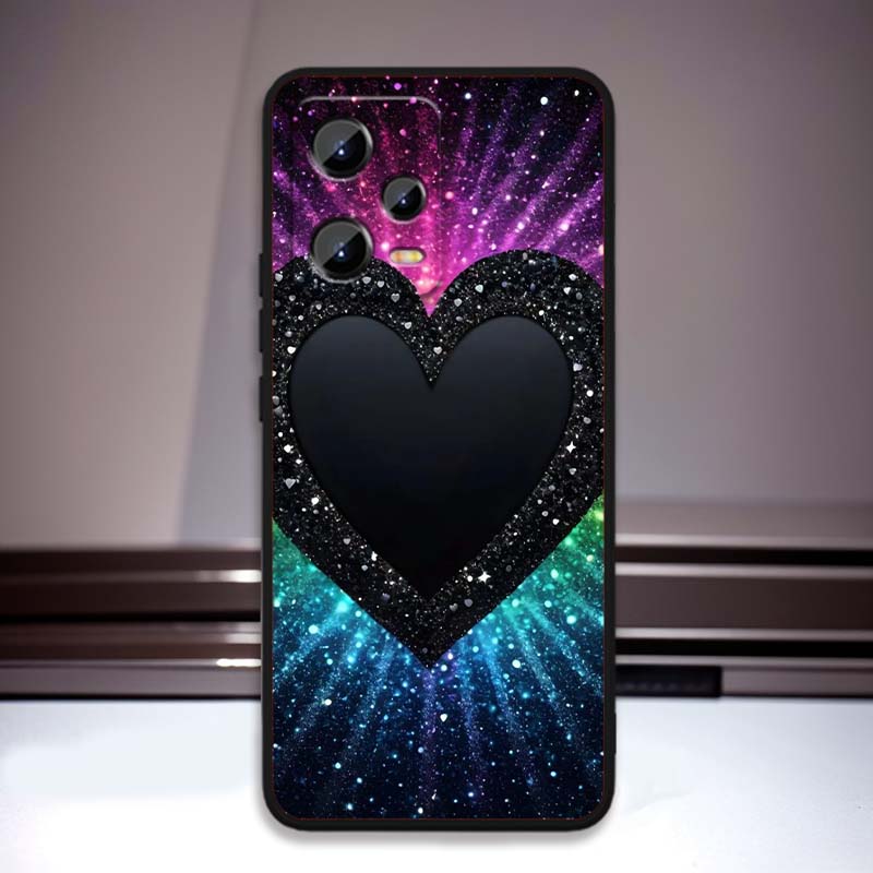 Luxurious Love Design Art Phone Case For Xiaomi Redmi Note 15 14 13 12 12S 11E 11 11S Pro Plus 4G 5G Black Soft TPU