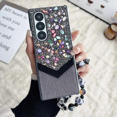 Étui de téléphone avec dragonne pour Samsung Galaxy Z Fold 6 5 4 Fold6 Fold5 Fold4 Fold3 5G Coque rigide en plastique Housse de protection