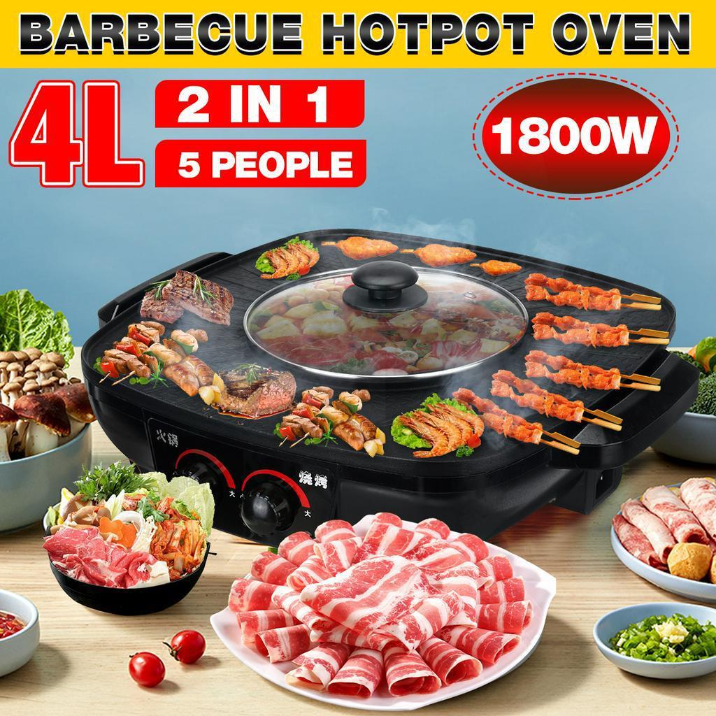 1800W 2 IN 1 220V Hotpot Casalingo Piastra da Forno Hotpot Casalingo Grigliata Hot Pot Piastre Elettriche Griglie Elettriche Pentola Piastra BBQ Antiaderente