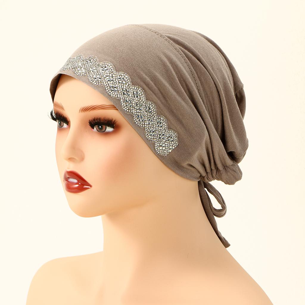 Fashion Shiny Rhinestone Cotton Modal Inner Caps Hat Women Muslim Hijab Underscarf Jersey Caps Islam Turban Female Headscarf