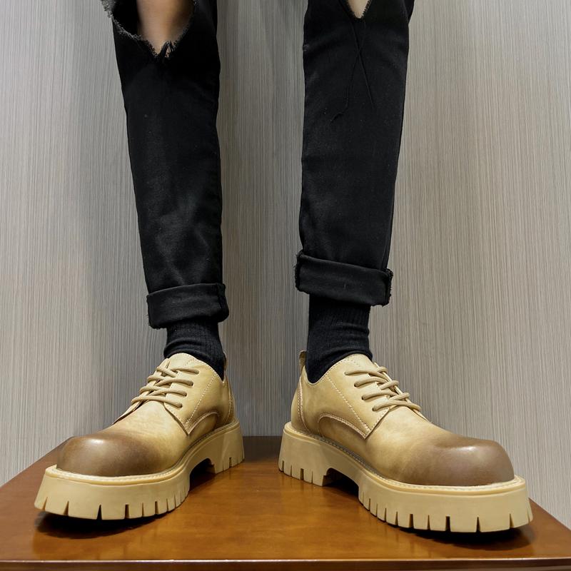 Men's Korean Leather Platform Oxford Slippers In Thick Bottom Racing Casual Sneakers Square Pointed Formal Dress Shoes