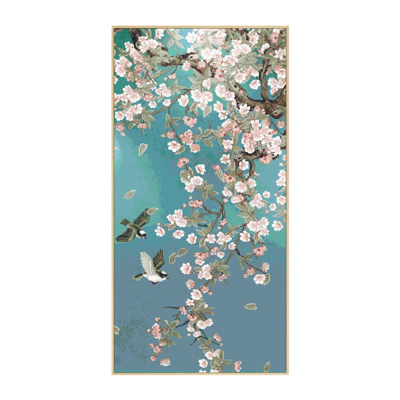 2024 Moderner einteiliger Kreuzstich im chinesischen Stil: Blumen- und Vogelstickerei für Wohnzimmer oder Schlafzimmer