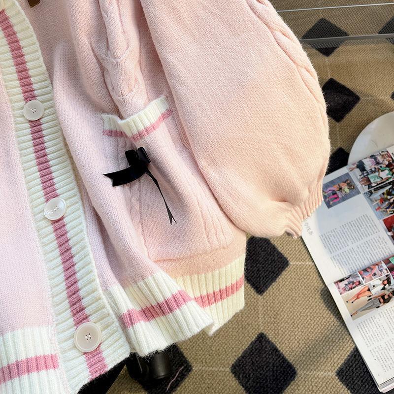 Deeptown Sweet Coquette Sweaters Cardigan Women Kawaii Bow Knitted Cardigan Japanese Preppy Style Lolita Knitwears JK Jumpers