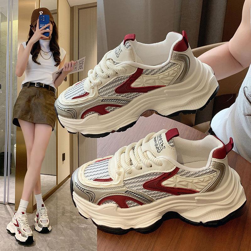Popular fried street thick-soled breathable silver sneakers 2025 spring and autumn new dad shoes women's height increase versatile casual shoes