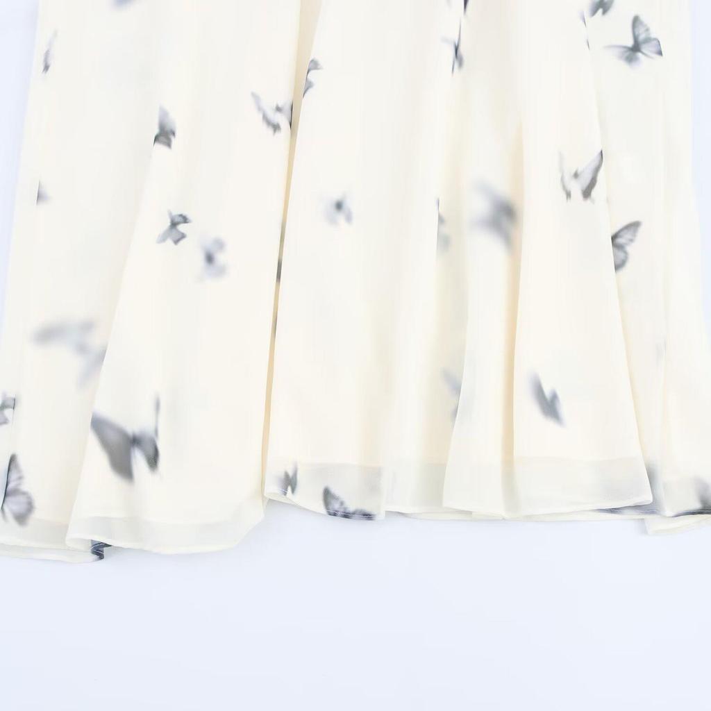 Women's Halter Butterfly Print Pleated Backless Dress