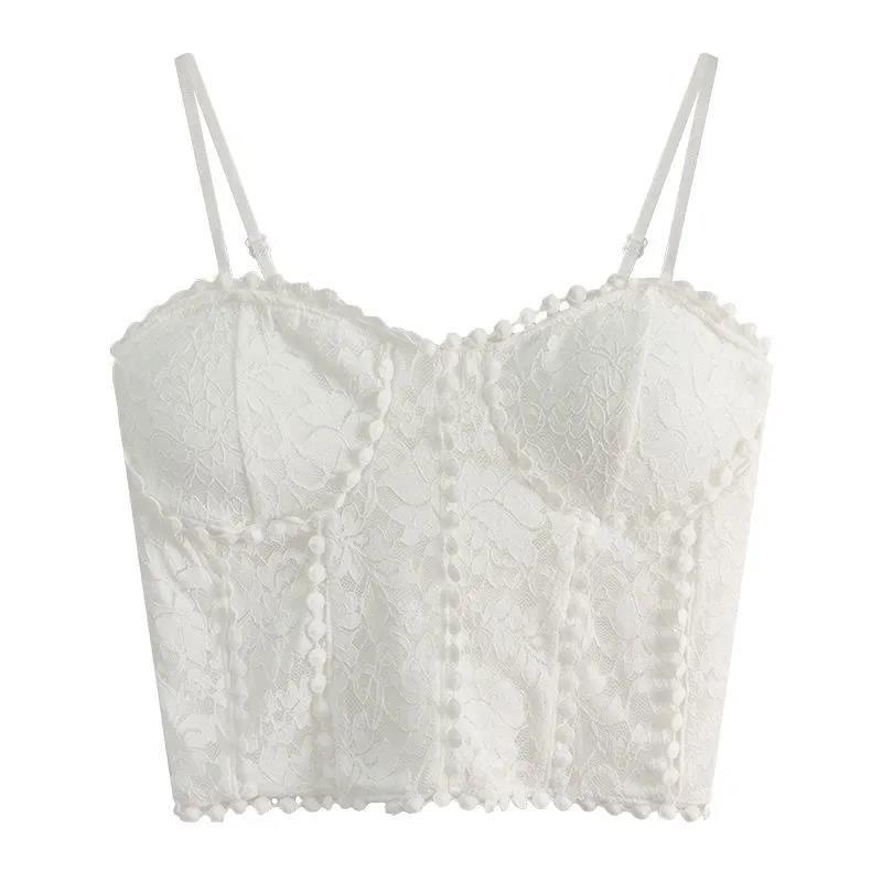 Lace Embroidery Flower Elastic Back One-Piece Tank Tops Crop Tops Women Thin Camis Wrap Chest Tube Top Summer Thin Top