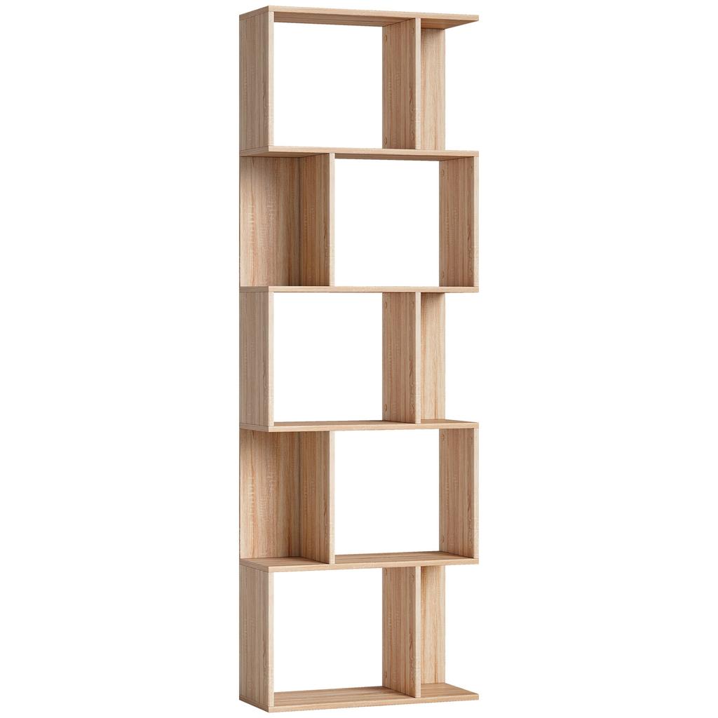 5 Tier Bookshelf S Shaped Storage Shelf With Shelves 60 X 24 X 184.5 Cm Natural Wood Effect