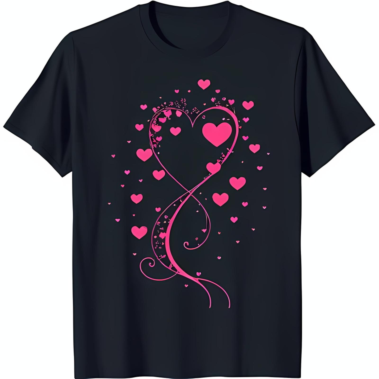 Black and White T-Shirt with Subtle Pink Heart Accent Design S разноцветный