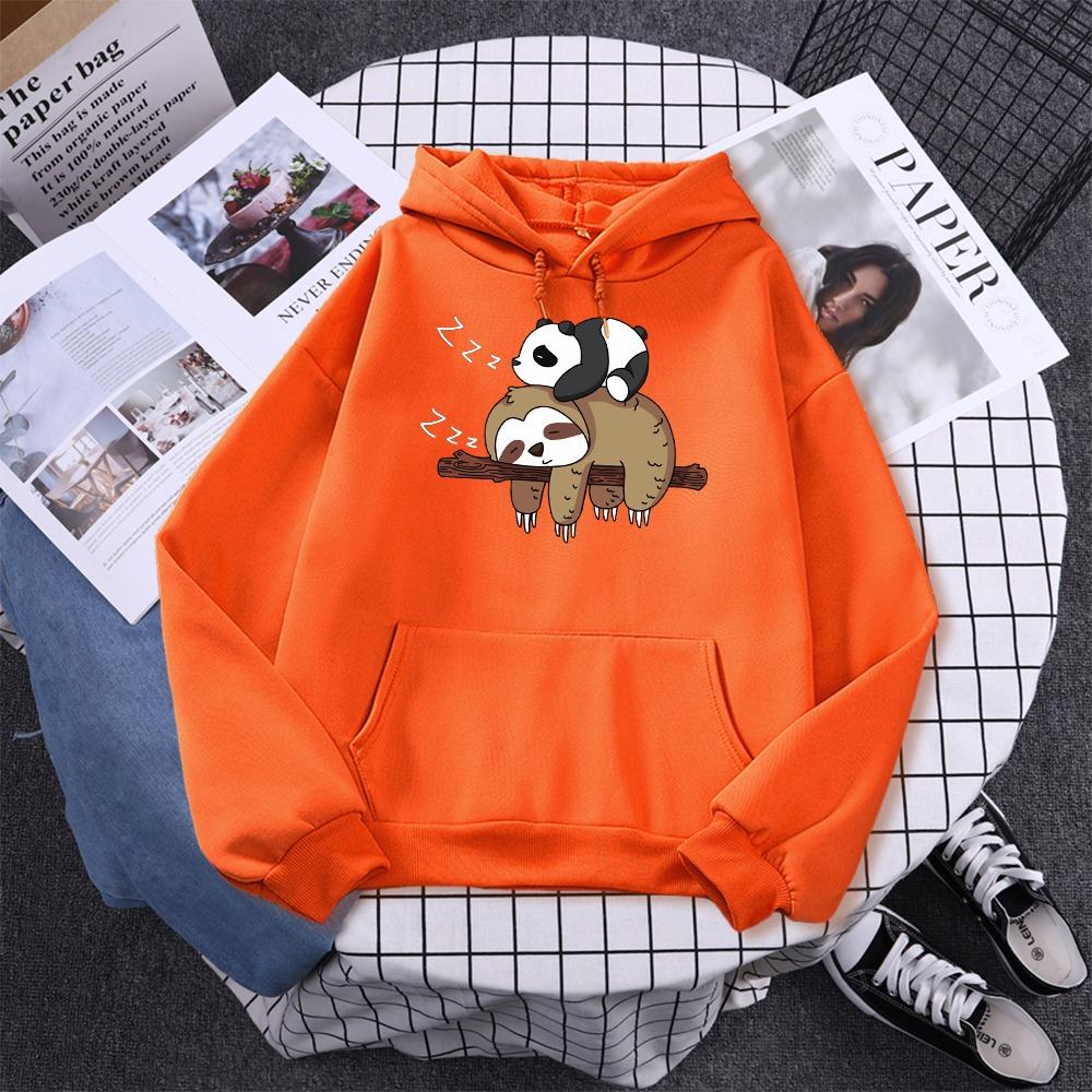 Panda Lying On A Sloth Prints Women Sweatshirt Autumn Warm Hooded Casual Fashion Hoodies All-Match Sportswear