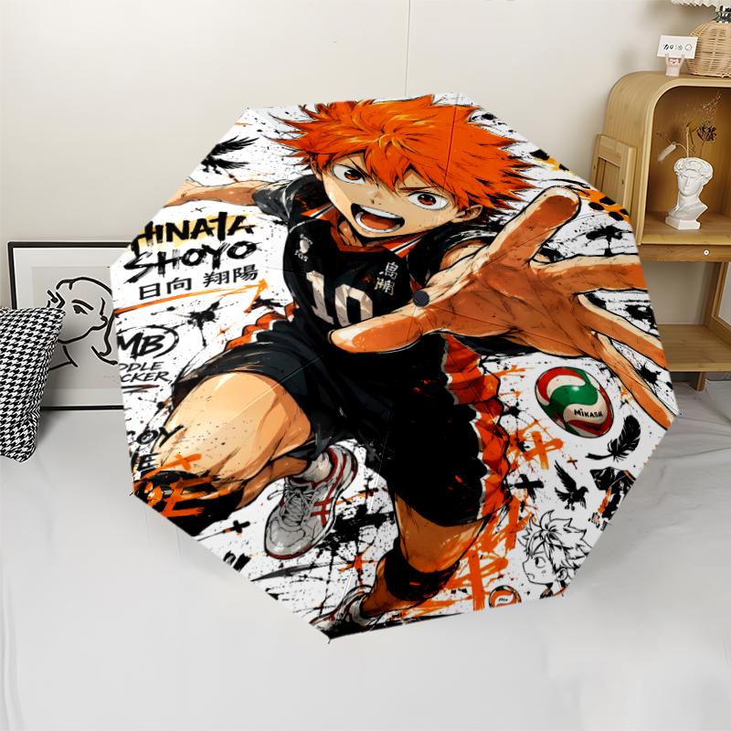 Haikyu Print Automatic Umbrella, 8 Rib Iron Frame, Plastic Handle, Suitable for Outdoor Travel &Daily , Ideal Gift
