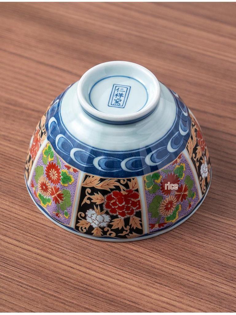 Japanese Kinran Te Kaki Imari Mino Ware Ceramic Rice Bowls for Home & Commercial Use