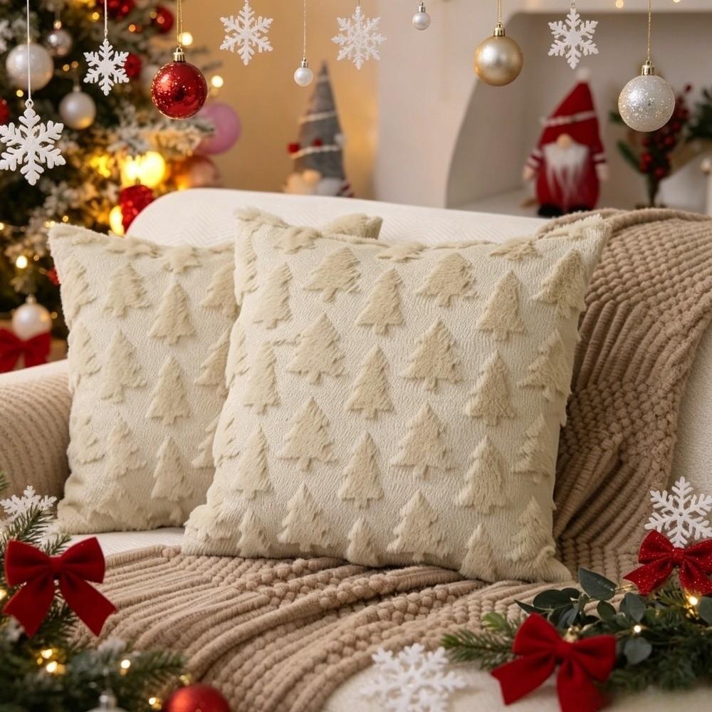 Holiday Pillowcase 3D Embroidered Christmas Pillow Cover Plush Knitted Xmas Tree Pillowslip Square Soft Santa Pillow Cover Couch
