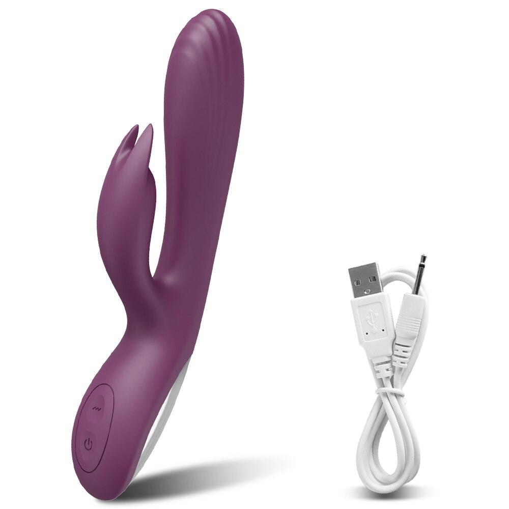 Kraftig G Spot Rabbit Vibrator Klitoris Nippel Dual Stimulator Massasjeapparat 2 i 1 Dildo Sexleketøy Handle Voksenvarer for kvinner