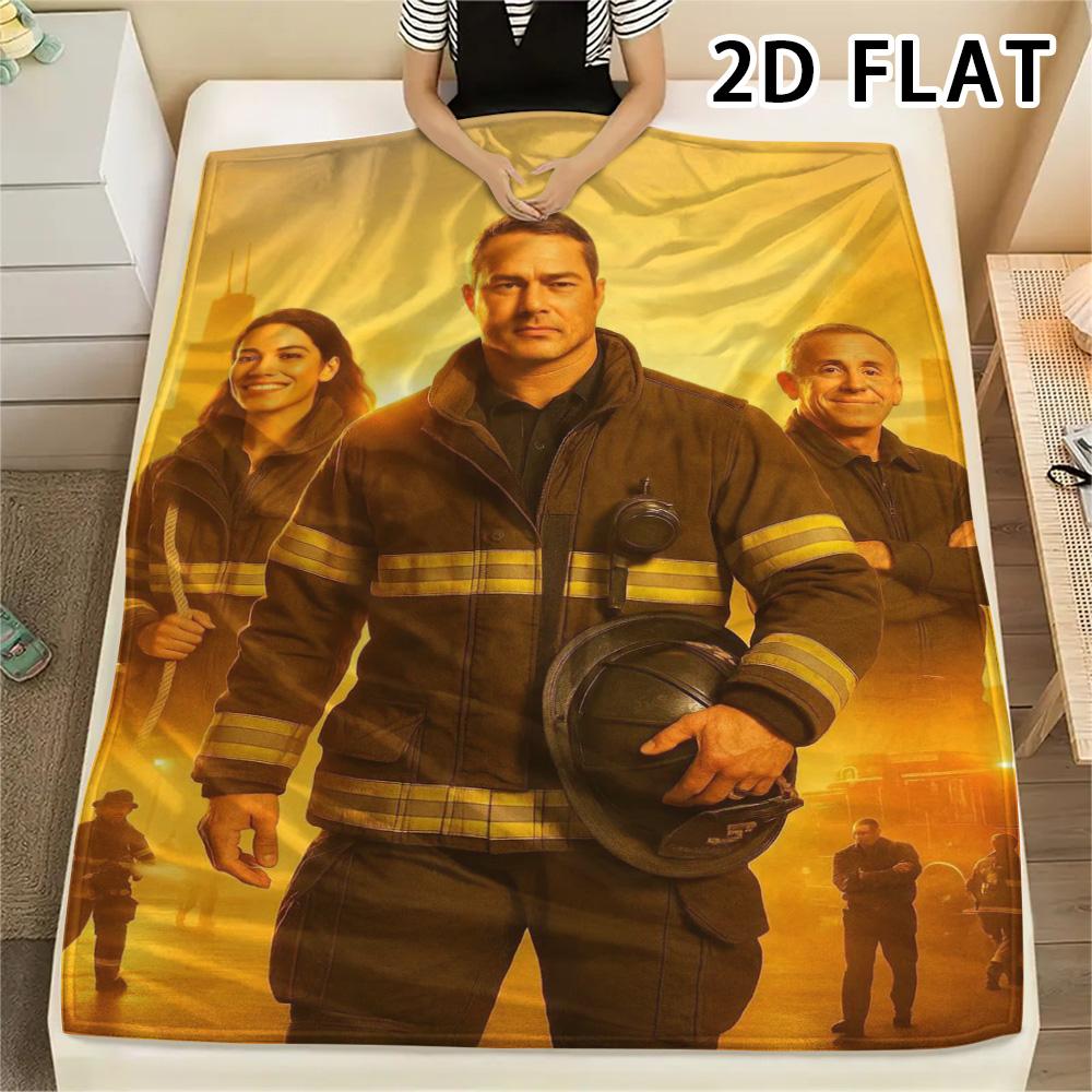 1 Pezzo Coperta in Flanella con Stampa Chicago Fire, Alta Qualità Confortevole per Tutte le Stagioni, Decorazione per la Casa, Calore e Comfort, Perfetta per Regali di Natale