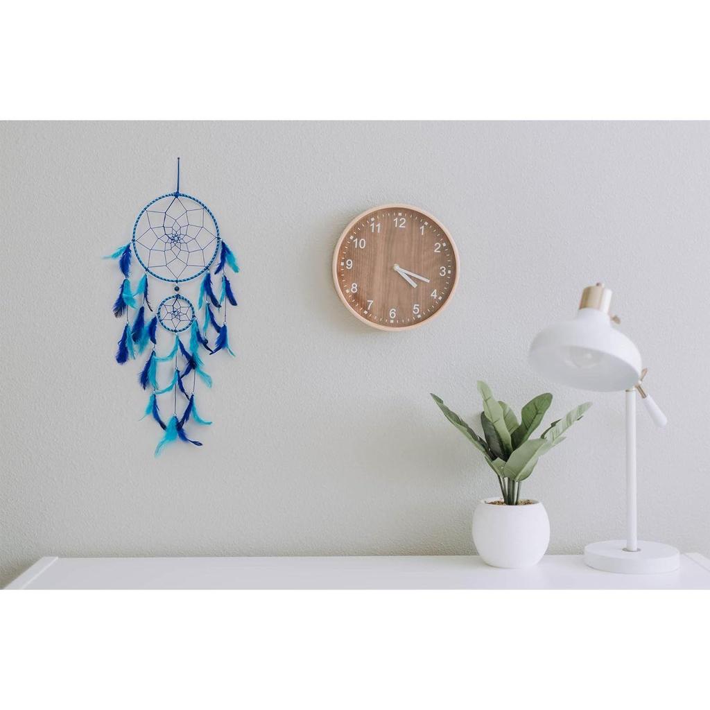 Catchers Wall Hangings, Home Décor, Handmade Dreamcatcher for Bedroom, Balcony, Garden, Party, Café, Small Ring Beaded Blue & Light Blue Feathers