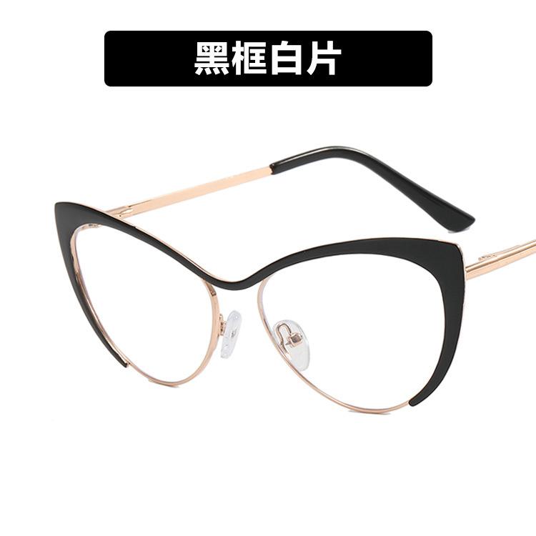 Steel Leather Triangular Cat'S Eye Metal Glasses Frame Anti-Blue Flat Mirror Can Be Equipped With Myopia Glasses Frame