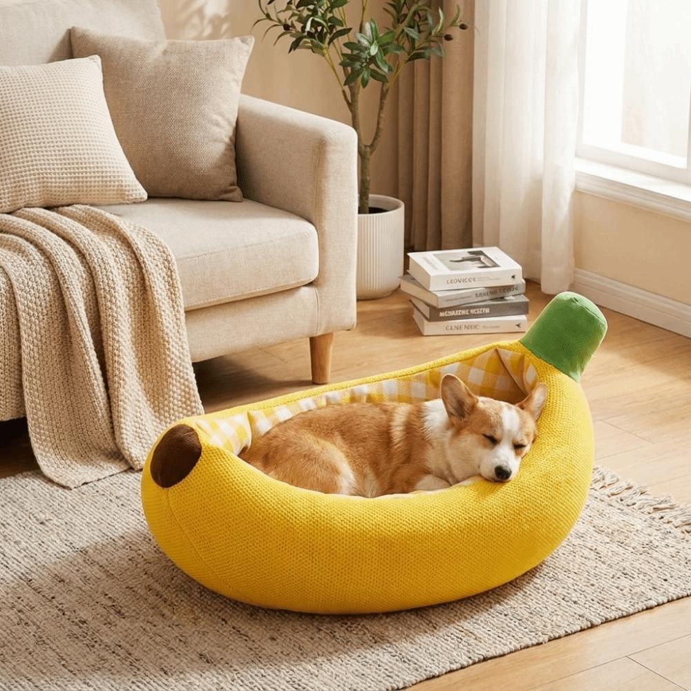 Cute Funny Banana Shape Cat Kennel Warm Cozy Banana Boat Pet Nest Soft Breathable Cat House Bedroom