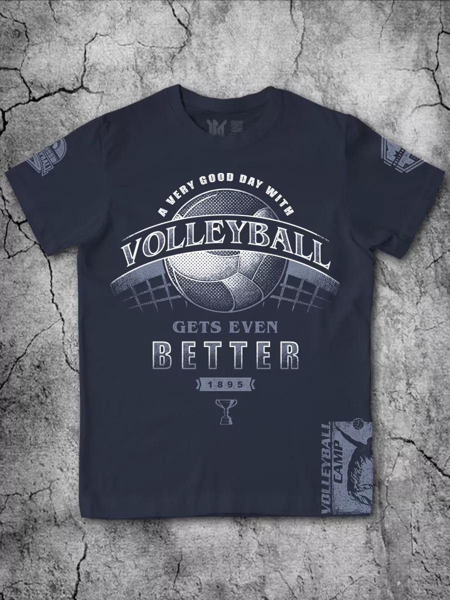 Men s Printed Volleyball T-shirt Blue Cotton S