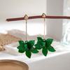 Fashion Green Resin Flower Drop Earrings for Women Vintage Metal Geometric Petal Statement Earrings Party Jewelry Accessories