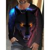 Herren Sommer Langarm 3D-gedrucktes Wolfsmuster T-Shirt Tops Herren Streetwear Kleidung Rundhals Grafik Langarm T-Shirt
