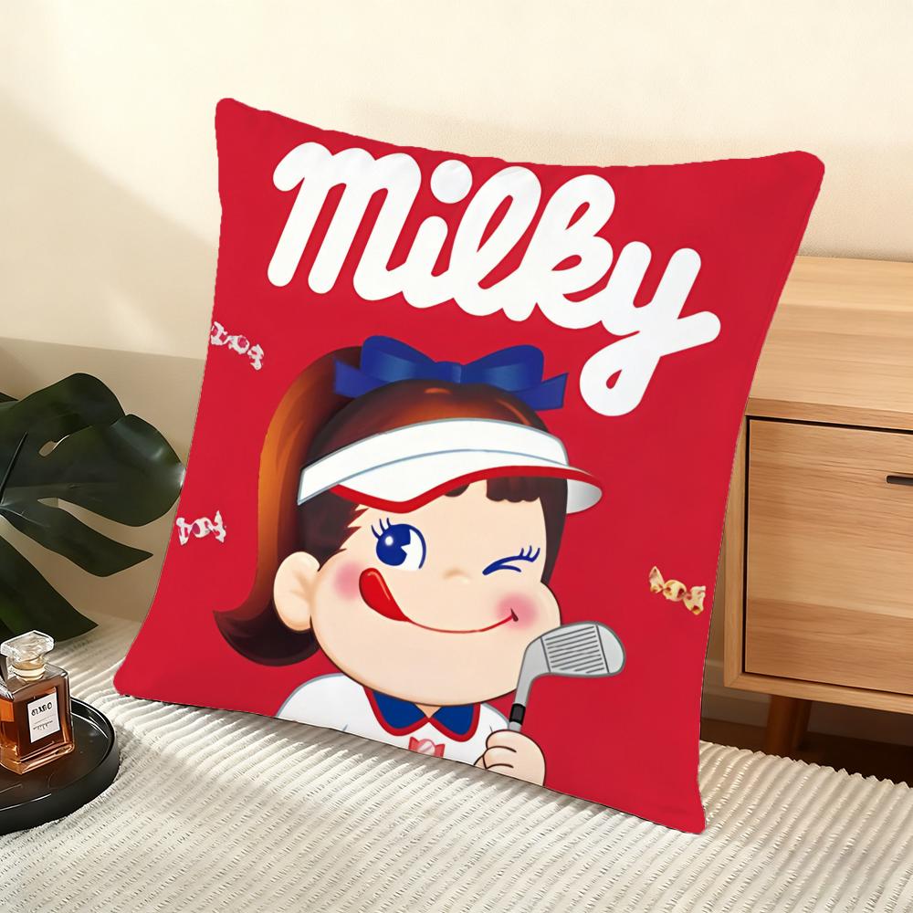 Fujiya M-Milky Peko Cushion Cover Soft Short Plush Pillow Cover Smooth Cozy Texture Aesthetic Cushion Case Home Decor