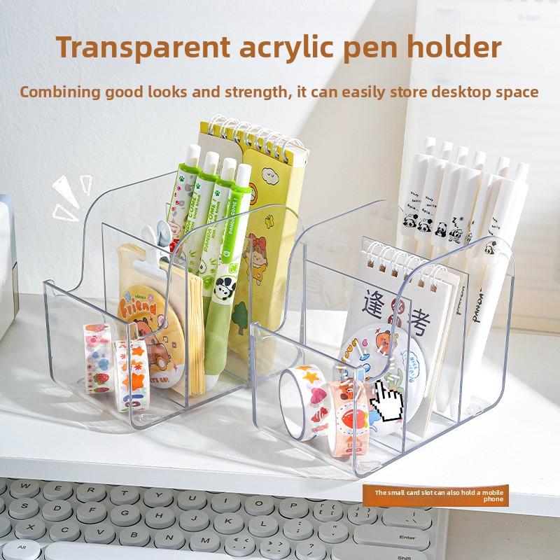 Transparent Multi-compartment Pen Holder, Simple Large-capacity Storage Rack, Multi-functional Office Desktop Storage Box