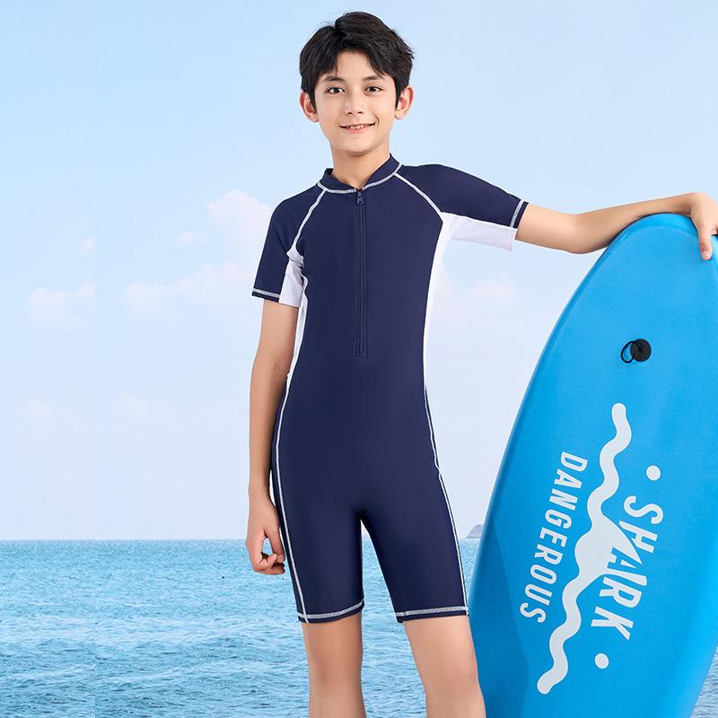 Boys' Quick-Dry One-Piece Training Swimsuit with Sun Protection for School Teens
