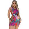YYFS Women's Fashion Summer Spring Colour Block Print  Sleeveless O-Neck High Waist Casual Dresses