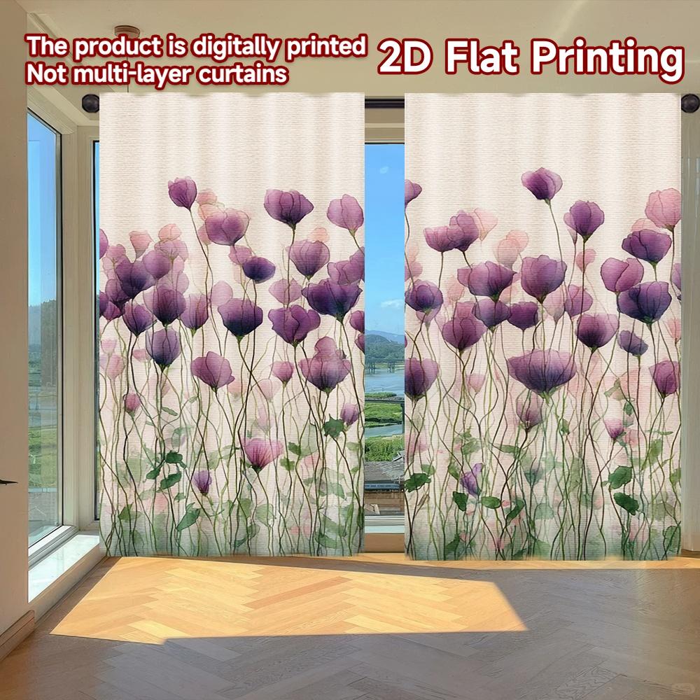 

Set Of 2 Flat Printing Curtains Without Rod Floral Spring Arrangement Holiday New Year Printed Prints Curtain Light Filtering Polyester W100*H70(CM)-Hooks&2PCS