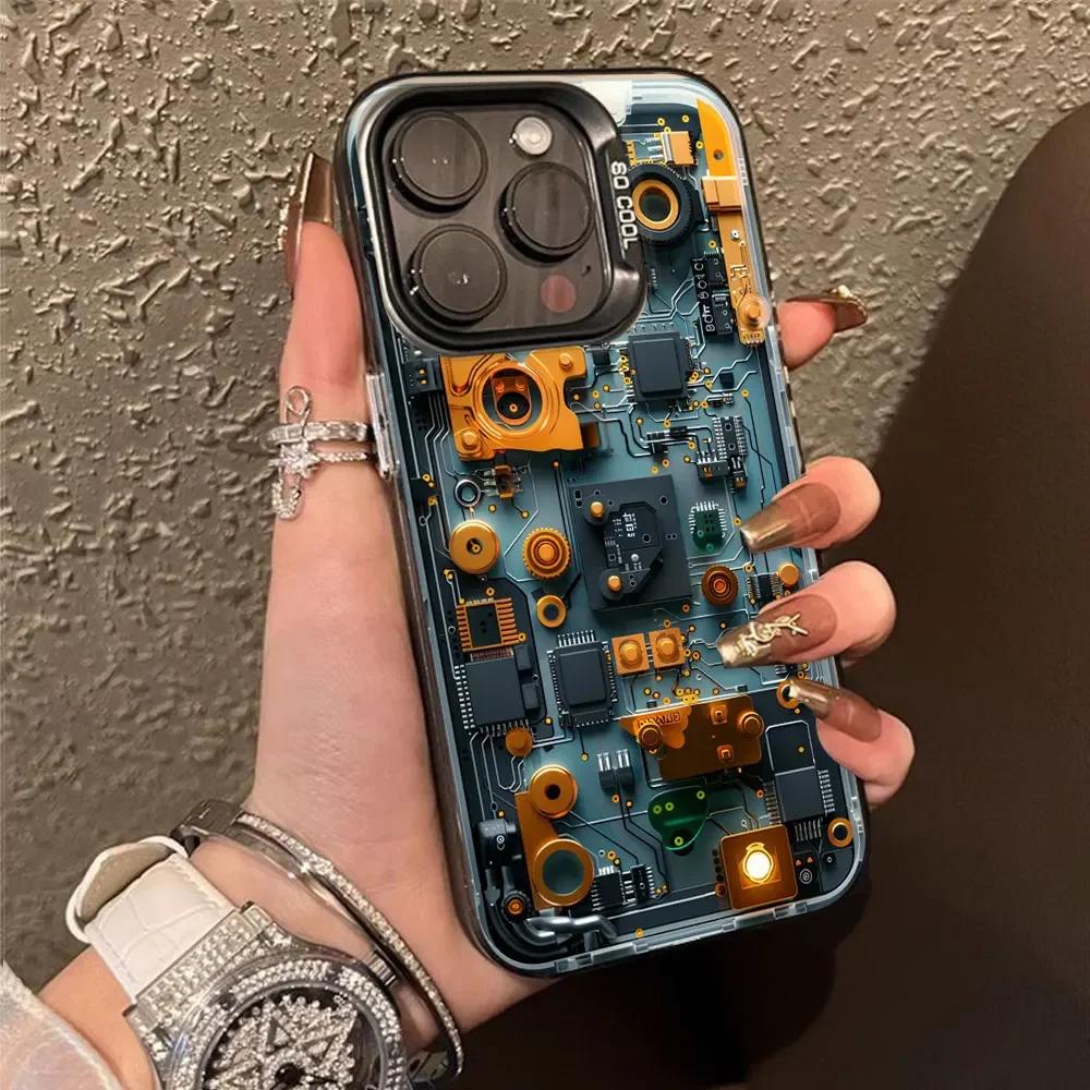 Advanced Circuit Board Phone Case for IPhone 11 12 13 14 15 16 Pro Max X XS MAX XR SE2 7 8 Plus Colored Silver Hard Cover Fundas