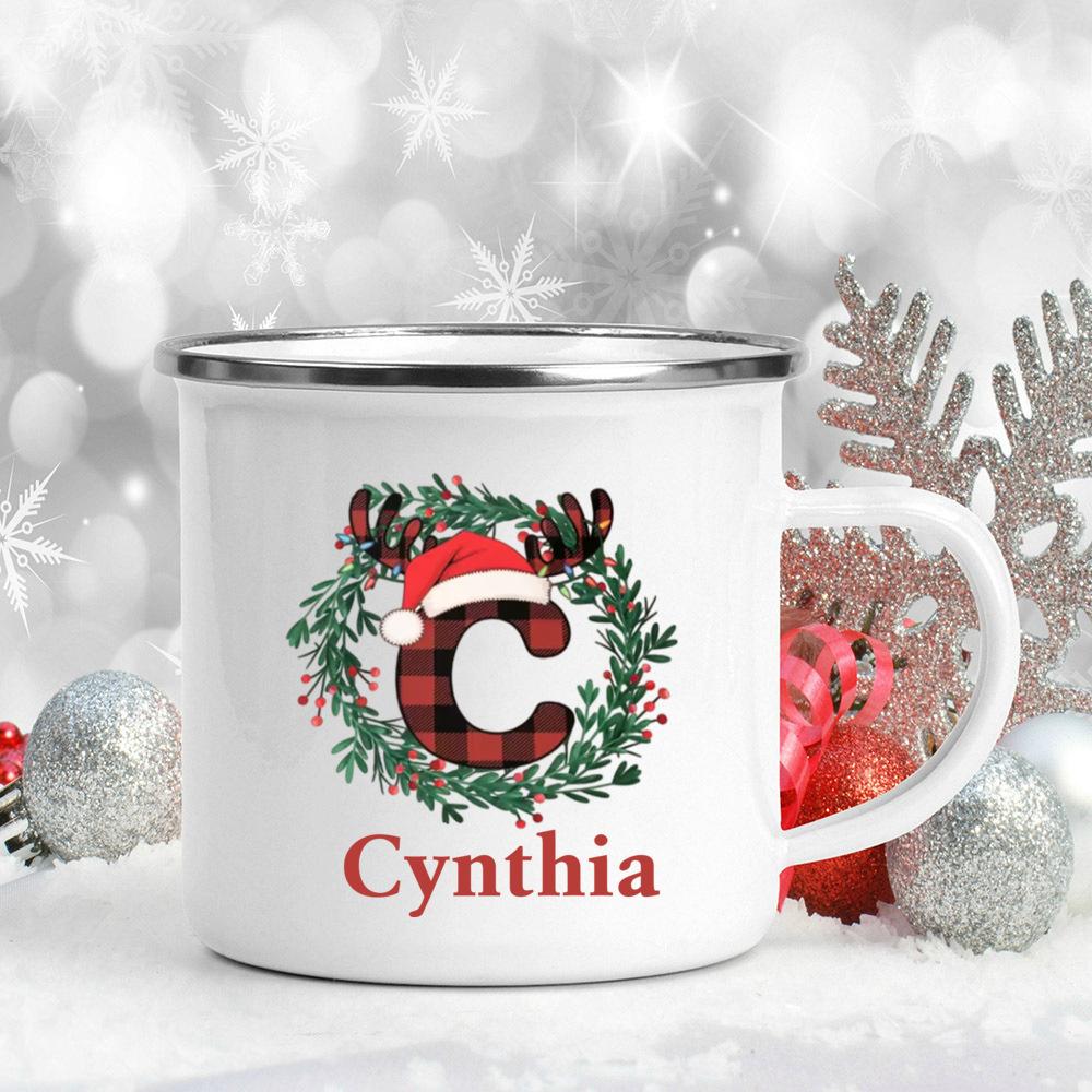 Personalized Christmas 26 Letter Pattern Mugs Custom Name Large Capacity Handle Cup Hot Chocolate Coffee Mug Christmas Gifts