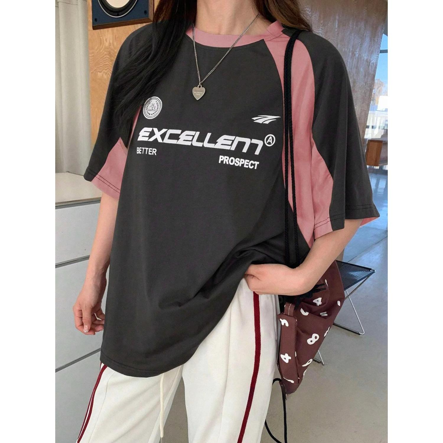 

Летняя женская футболка с принтом букв, с коротким рукавом, спортивный топ, 2025 M