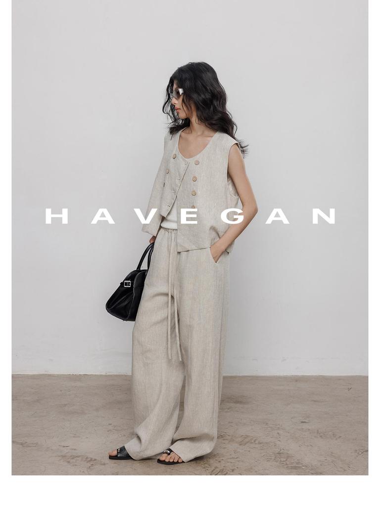 Pantalon d'été décontracté ample à jambes larges en lin pour femme - Style long jusqu'au sol