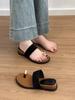 Sheepskin version~ Genuine leather thick bottom height increase 4CM one-word with set toe slippers women wear beach casual cool slippers