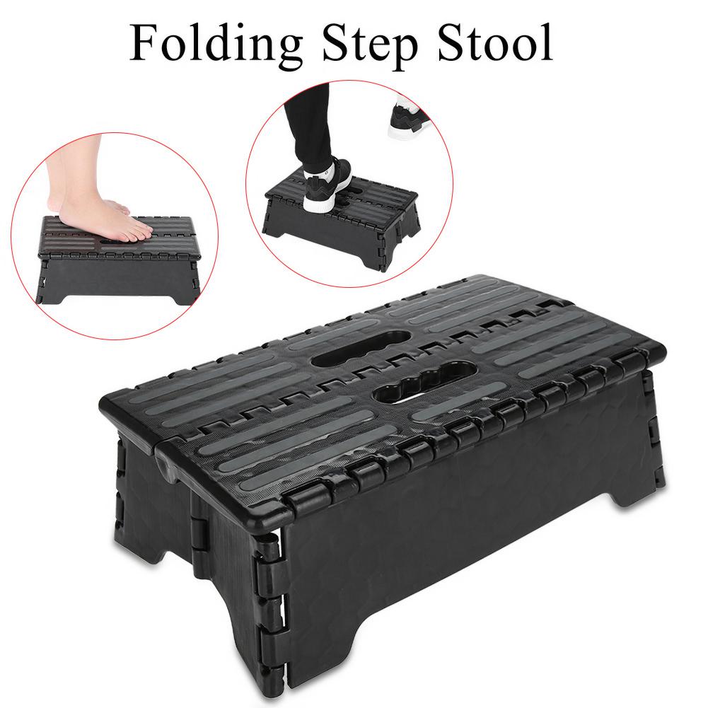 Portable Folding Step Stool Black Step Ladder for Elderly Pregnant Bathroom Travel Use