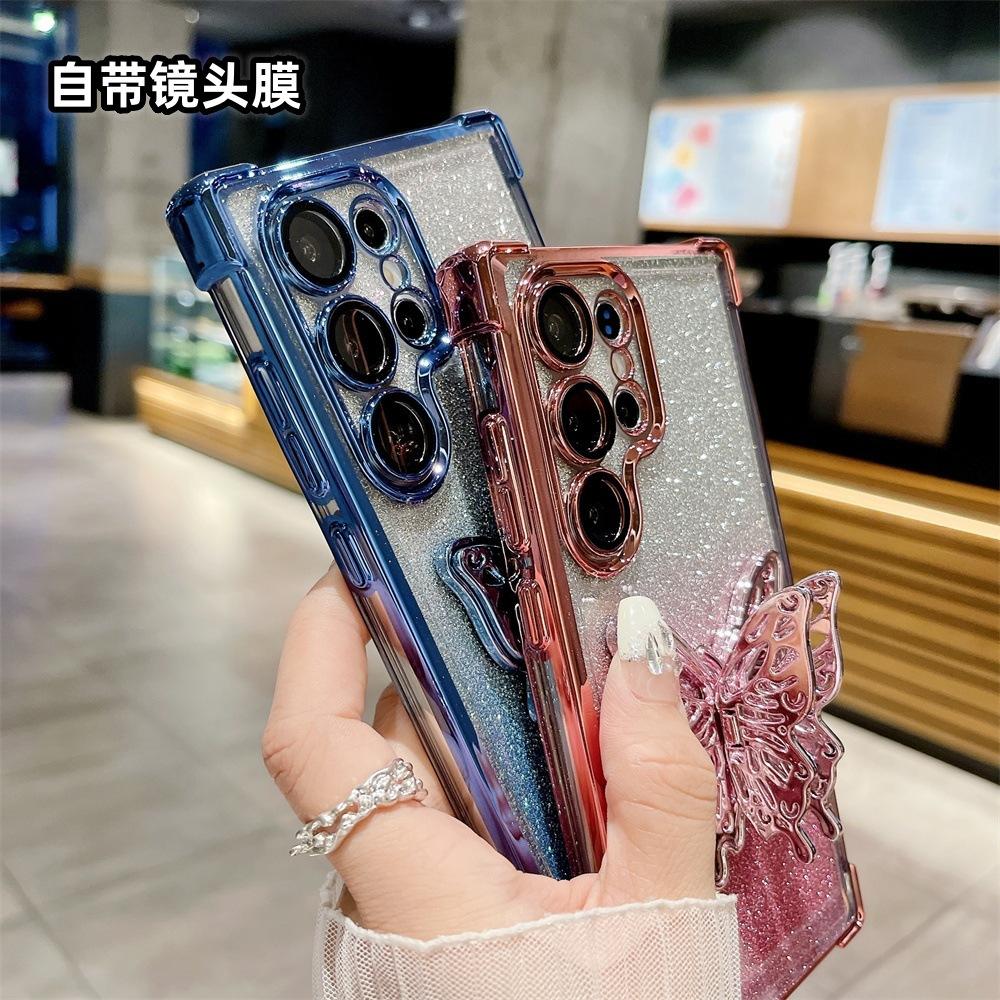 Suitable for Samsung S25EDGE Mobile Phone Case S25FE Butterfly Stand Gradient Glitter Shell A55 Four Corner Anti Fall Protection
