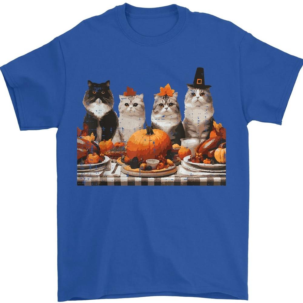 

Thanksgiving Cats Dinner Feast Vintage Fall Design Unisex T-Shirt XL