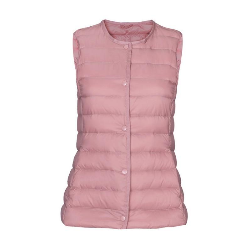 Womens Lightweight Down Vest Short Puffer Sleeveless White Duck Inner Layer V-Neck Round Neck Dual Wear