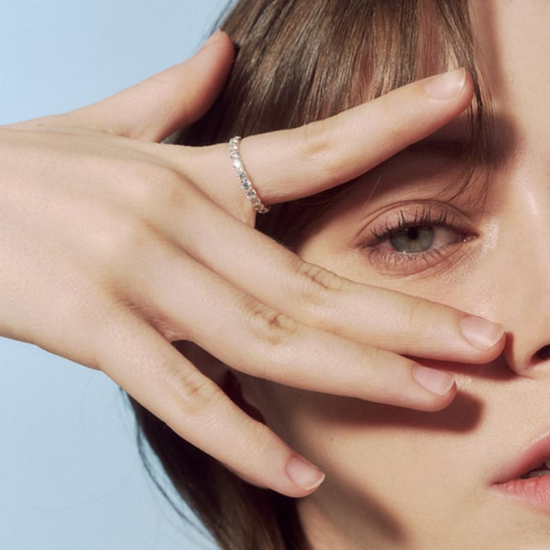 JUDY AND PAUL [925 Silver] Diamond Crystal Gardling Tennis Ring