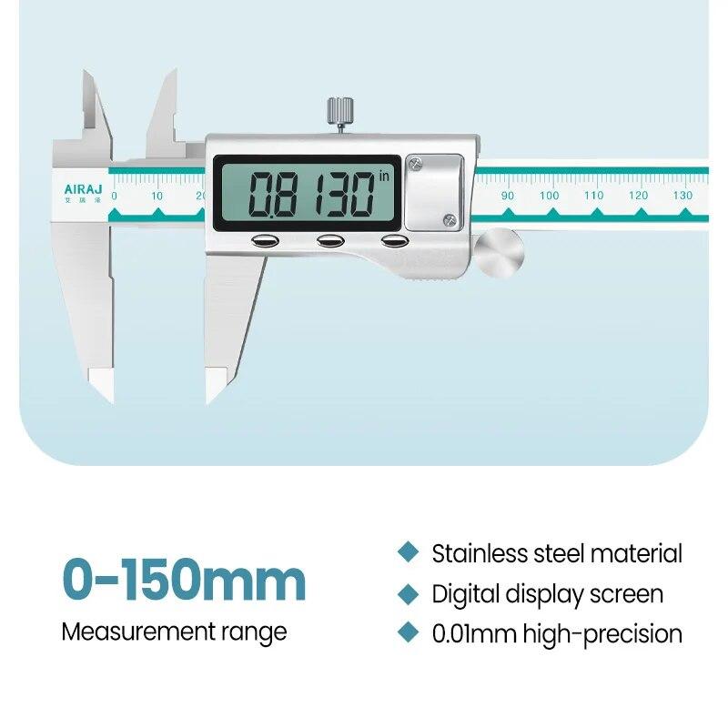 

AIRAJ Высокоточный цифровой штангенциркуль из нержавеющей стали, длинный, водонепроницаемый, штангенциркуль с нониусом, многофункциональный измерительный инструмент