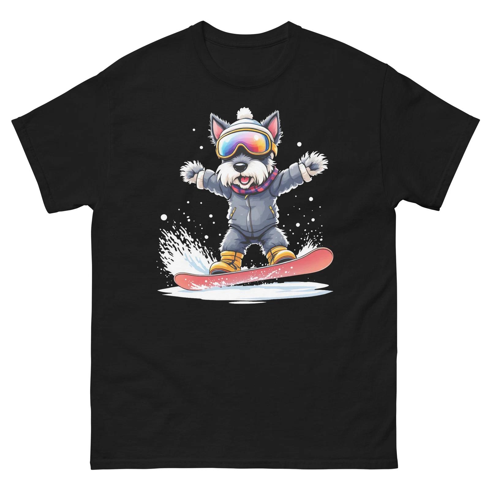 Miniature Schnauzer Dog Snowboarding Fun Snowboard Design T-Shirt 2XL